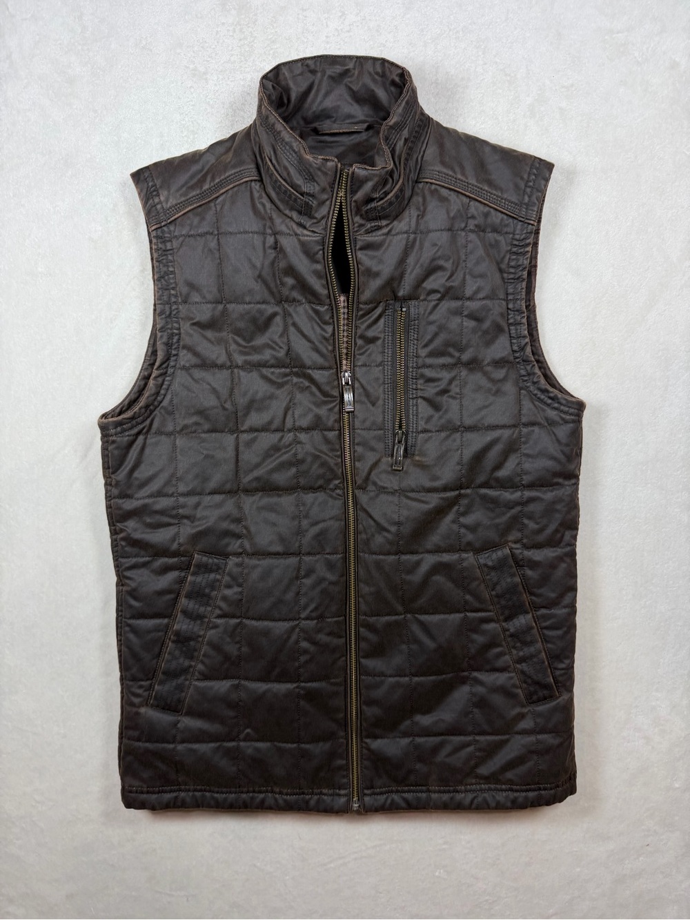 Johnston & Murphy 100% Genuine Leather Quilted Dark Brown Zip Vest Classic